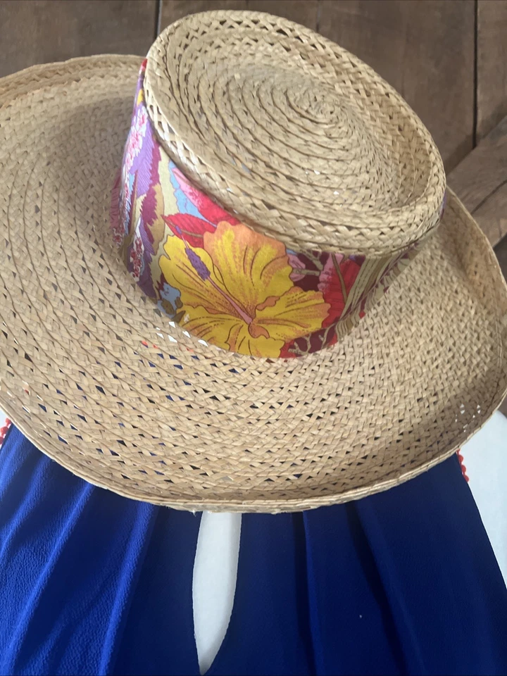 VTG 60s 70s Straw Hat Happy Cappers Summer Beach Wide Brim USA Retro Resort Wear - Image 2 of 4