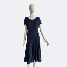 Valentino Navy Pleated Knit Dress Short Sleeve