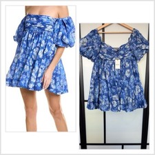 Bardot Kali Tuck Mini Dress Milkmaid Floral Puff Sleeve XL US 10 Cottagecore