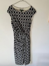 Ralph Lauren cap sleeve ruched sheath dress navy blue white print