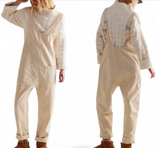 WE THE FREE People HIGH ROLLER JUMPSUIT Ivory Denim OVERSIZE BAGGY Overalls S