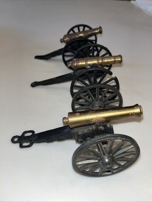 VTG MF Co Cannons SET OF 3 cast Iron & Brass Rolling Wheels On 2 Of Them