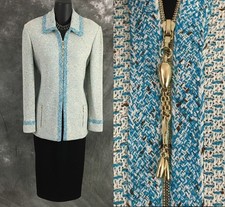 BEAUTIFUL St John collection jacket knit blue white suit blazer size 2
