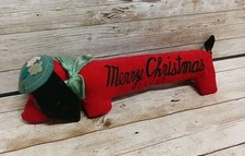 Vintage DanDee Red Velvet Weiner Dachshund Dog Merry Christmas Felt 10.5"