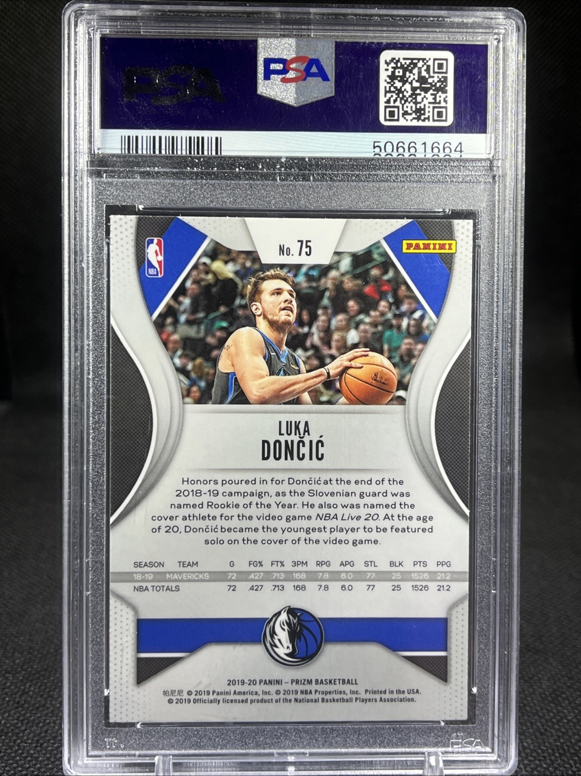 2019 PANINI PRIZM #75 LUKA DONCIC PSA 10 view 2