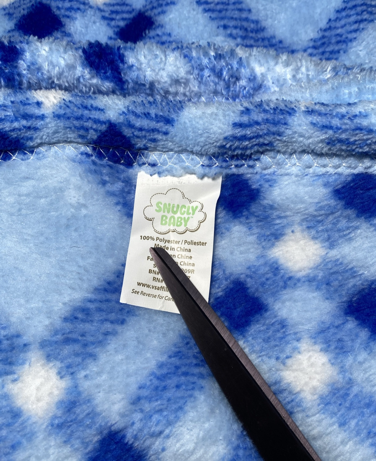 Snugly Baby Blanket Plaid Squares Stripes Blue White Plush Soft Security Lovey