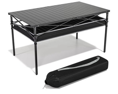Klappbarer Campingtisch mit Ablage und Aluminium Rollplatte Picknicktisch schwarz