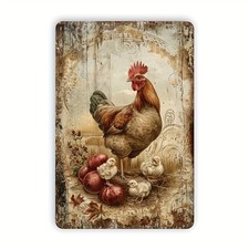 Vintage Rooster  Chickens Metal Sign Rustic Style Farm Kitchen Wall Decoration