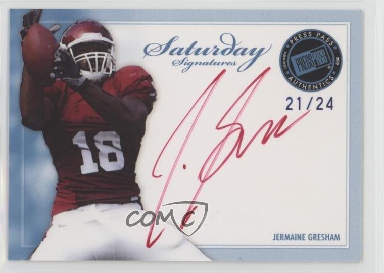 Jermaine Gresham Press Pass PE Sideline Signatures #SSJG Gold-Red Ink