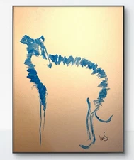 Original Blue Greyhound Dog 9x12 Heavy Art Paper Expressionism Abstract Fine Art