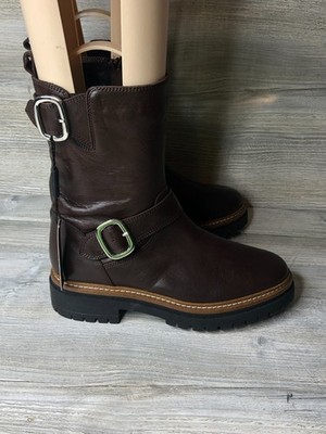 Fabianelli Made In Italy Leather Mid Lug Brown Booties Boots Size 8