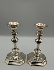 Pair Silver Candlesticks Early Georgian Style James Dixon & Sons SHEFFIELD 1969