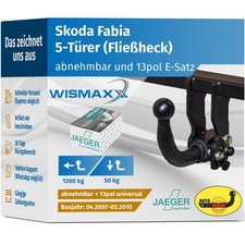 ANHÄNGERKUPPLUNG abnehmbar für Skoda Fabia II 07-10 +13pol E-Satz ABE EBA