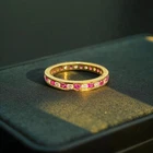 Classy 1.20 Cts Round Brilliant Diamonds Ruby Unisex Eternity Band Ring 18K Gold