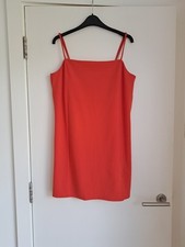 H&M Short Slip Dress Size M Bright Orange Front Slit Stretch Relaxed Fit BNWT