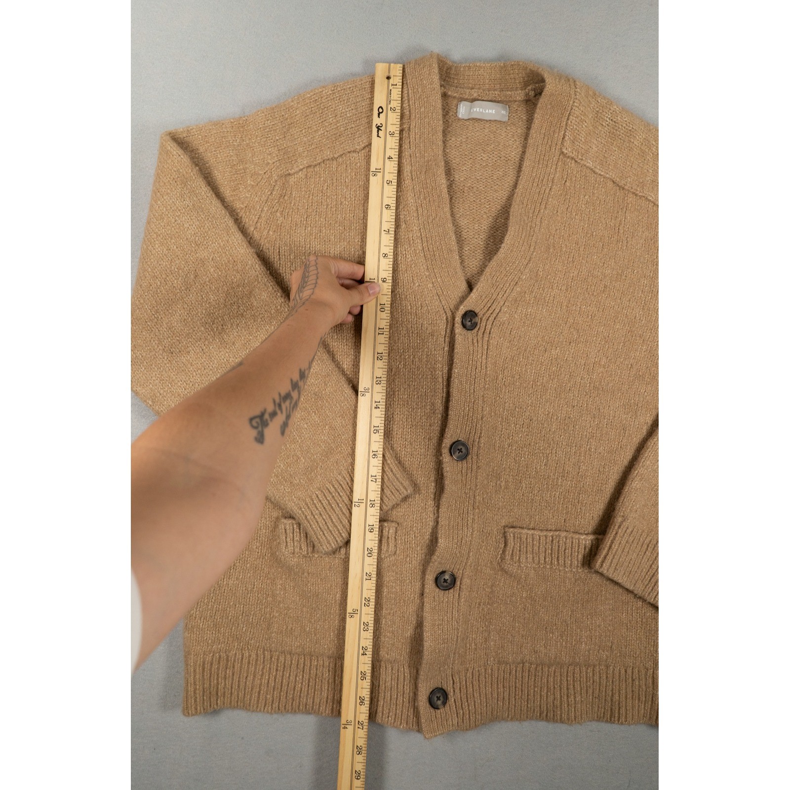 Everlane XXL Tan Cloud Knit Wool Alpaca Blend Button Front Cardigan Sweater image 4