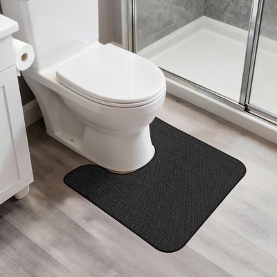 U Shaped Bathroom Toilet Rug Non Slip Ultra Thin Washable Mat 20x24 Inch Black