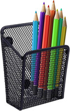 Magnetic Metal Mesh Pencil Holder, Black Stainless Steel Pen Holder with Magnets