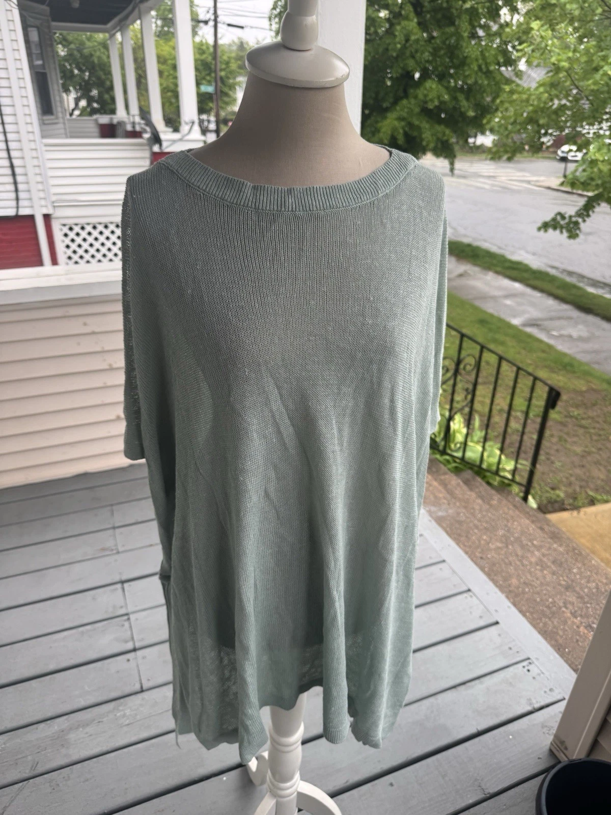 J. Jill Oversized Aqua Tunic Sweater One Size Kimono Poncho Woven Linen VGUC