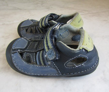 Stride Rite Blue/Gray Leather-Like Hook  Loop Infant/Toddler Shoes 4 EU 18.5