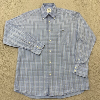 Lacoste Shirt Mens Sz 40 Blue Check Plaid Long Sleeve Button Down Alligator