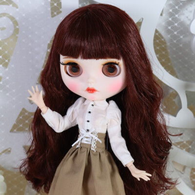 12'' Factory blythe 1/6 BJD Wine Red Curly hair Carved lips customized Matte face