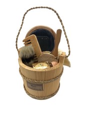 BATHROOM TOILET SET WOOD TUB WITH 7 PIECES MIRROR COMB BEARD BRUSH...