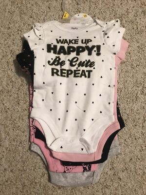 Member's Mark Baby Girls Size 3/6 Month, 5 Pack Bodysuit, (Wake up happy)