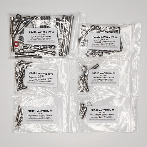 Kit vis carter moteur inox Suzuki VanVan RV50 de 1972 à 1983