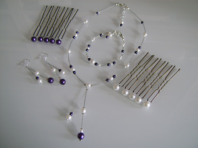 Boucles D'oreilles Perles Blanc Mauve Violet - Pour Robe De Mariée, Soirée, Fantaisie, Verre, Neuves Avec étiquettes