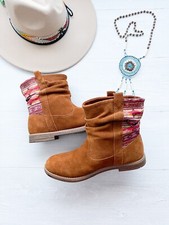TOMS Laurel SUEDE Southwestern Ankle Boots Cinnamon Sunset Slouchy Size 6 YOUTH