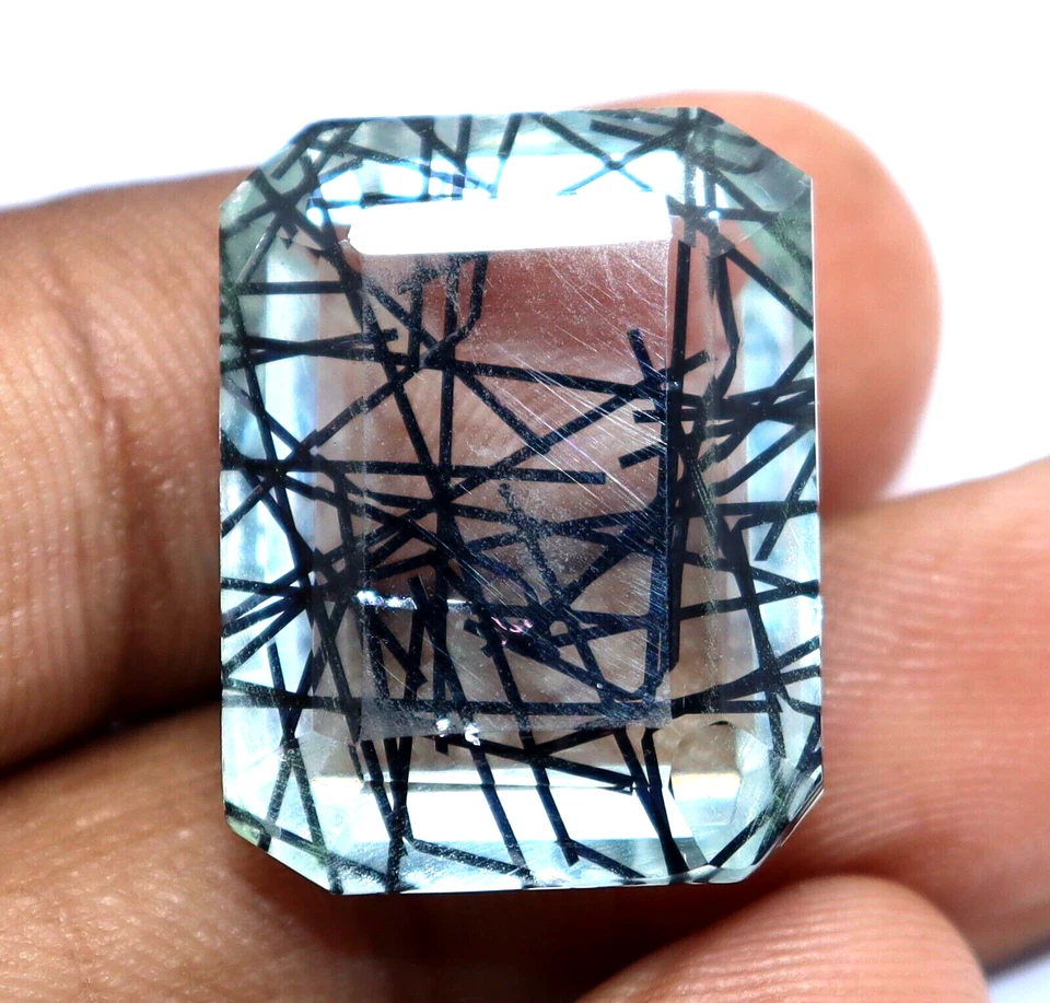 Naturschwarz Strahlende Quarz Dublette 32 Karat Smaragd Schliff Zertifiziert - Bild 2 von 4