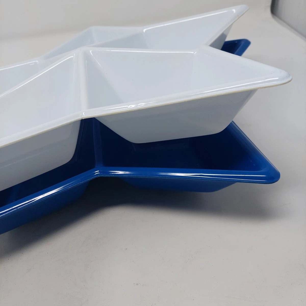 Blue White Plastic Star Shaped Divided Snack Serving Trays Set Of