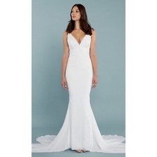Katie May Mykonos Twist Front Crepe de Chine Mermaid Gown, Ivory, M