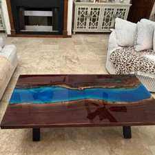 Epoxy Resin Table Top, Handmade Ocean Dining Table, Ocean Resin Epoxy Table Deco
