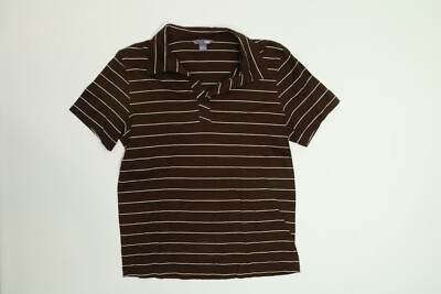 Mens H&M Brown Stripe Polo Shirt Small S EUC