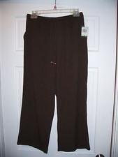 JM Collection Capri Crop Casual Pants Full Elastic Waist Size 8 Brown Check