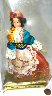 Vintage ELEN Amalia's National Dress Greek Plastic Doll 8'' In Original Packaging