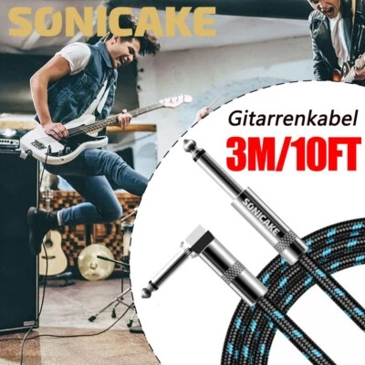 SONICAKE Geflochtenes Kabel 10ft 3m Amp Kabel für E-Gitarre Bass Instrumente DE