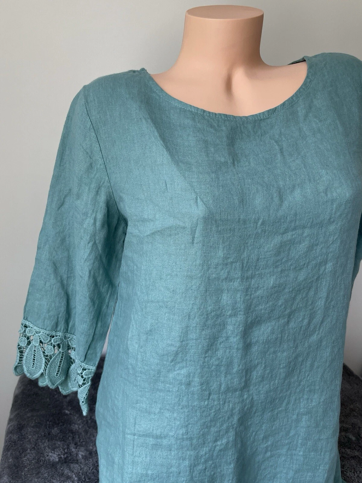 VALENTINO Abito donna Valentina Naldi lino lino M pizzo orlo verde italiano nuovo