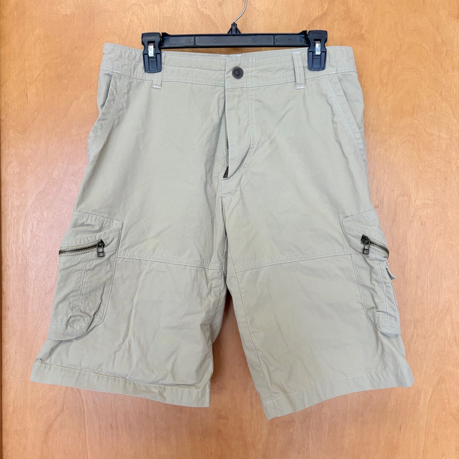 KUHL Mens Cargo Shorts Khaki Zip Pockets Size 34 Outdoor Casual Hiking