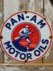 VINTAGE PAN-AM PORCELAIN SIGN OLD GAS PUMP PLATE 1931 MILITARY MOTOR OIL SOILDER