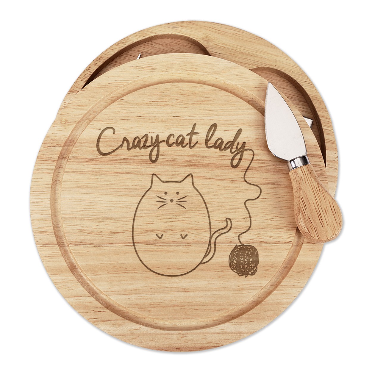 Ball Of Yarn Crazy Cat Lady Cheese Board Knife Set Kitten