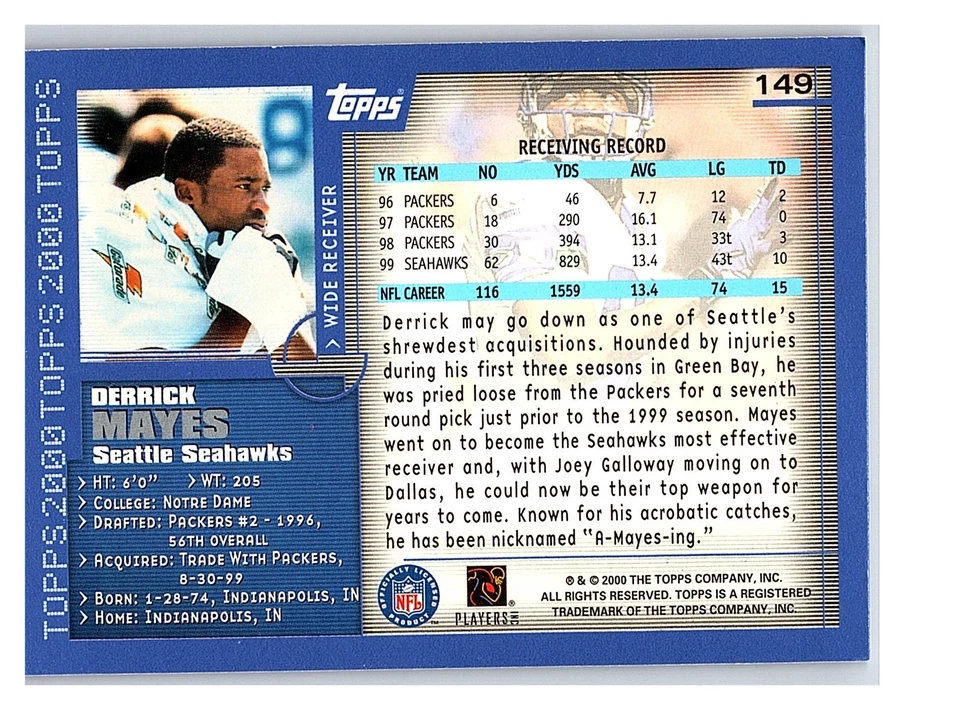 2000 Topps - Derrick Mayes #149 signed auto autograph - Image 2 of 2
