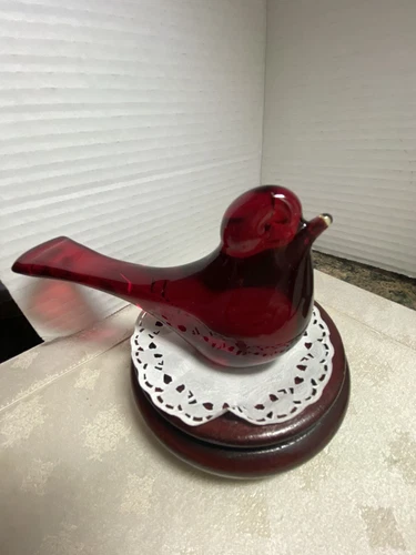  Vintage Ruby Red Art Glass Red Bird Of Happiness Figurine