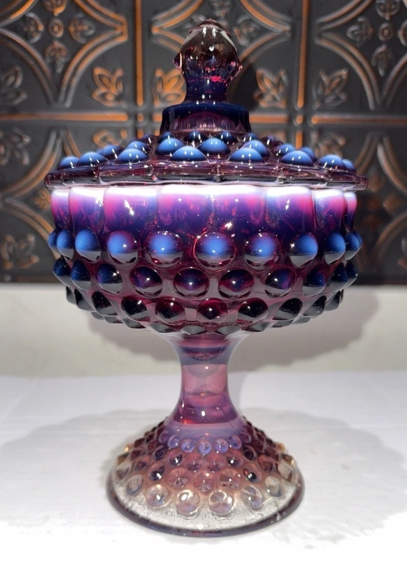 幻！Antique 50's Fentonプラムオパールセント ゴブレットUSA Illusion