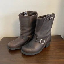 Frye Veronica Moto Brown Leather Boot Silver Buckled Women's Size 8.5