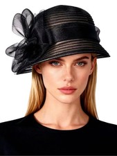 Kentucky Fascinators Hat with Flower Veil Wedding Pillbox Hats Pearl Rhinesto...
