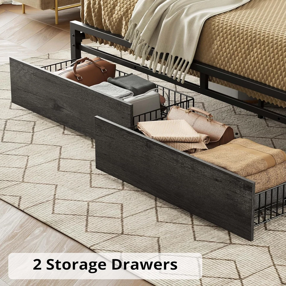 Marco de cama California King con cabecero de almacenamiento, cama de plataforma con cajones y Foto 4 de 4