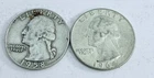 LOT O 2 WASHINGTON SILVER QUARTERS 90% SILVER CIRCULATED COINS FREE SHIP #9061